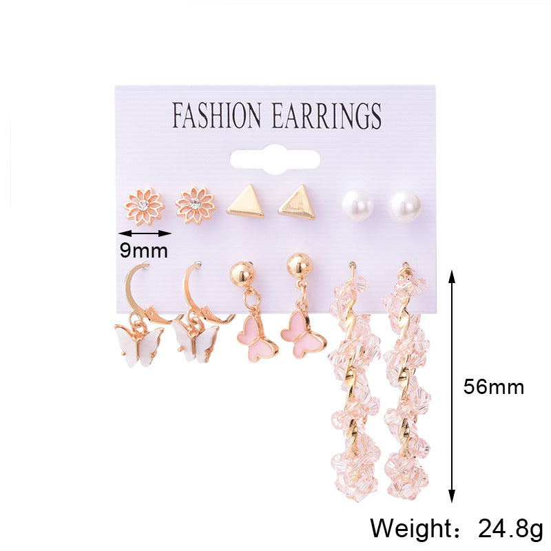 Combo Of 12 Pair Elegant Gold Plated Crystal Butterfly Studs and Hoops Earrings