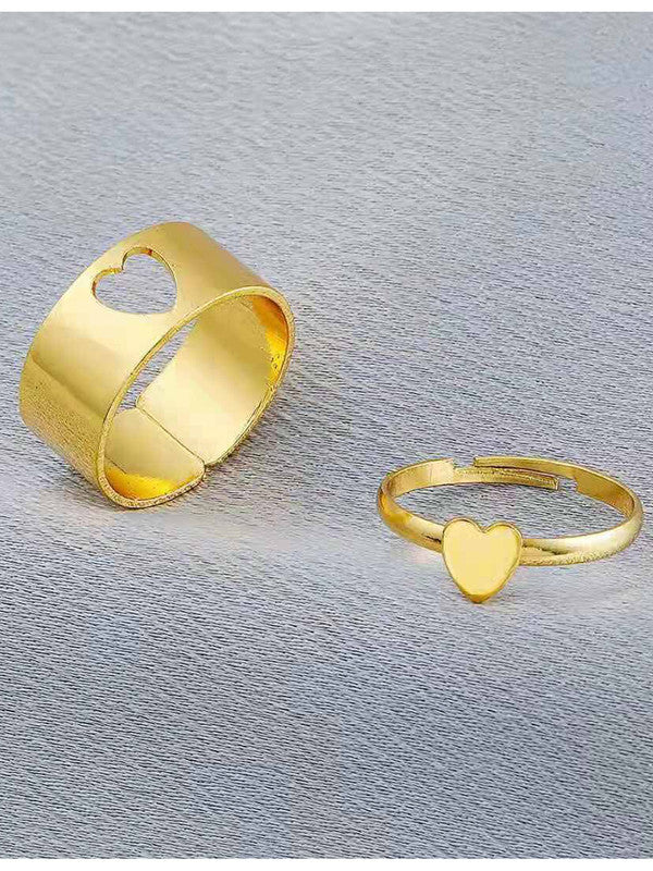 Combo of 2 lavnish Gold Plated Star and Heart Couple Ring For Men and Women
