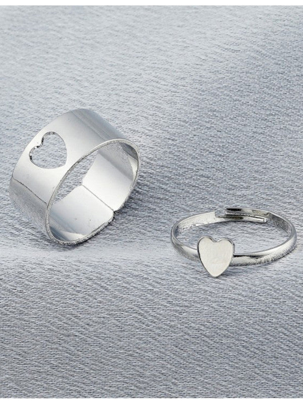 Combo of 2 Stylish Silver Plated Heart Couple Ring For Men and Women