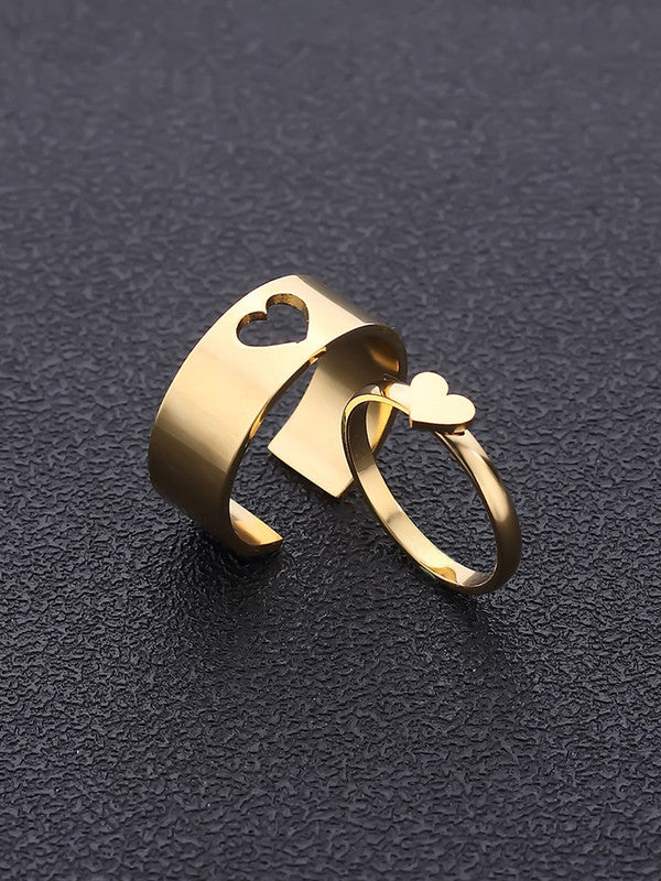 Combo of 2 Lovely Gold Plated Half Moon and Heart Couple Ring For Women & Men