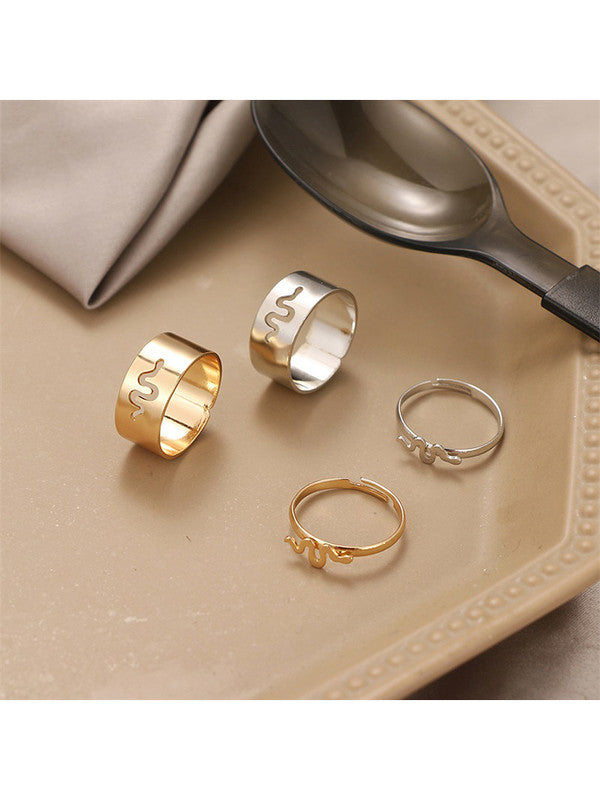 Combo of 2 Pretty Gold Plated Snake & Butterfly Couple Ring For Men and Women