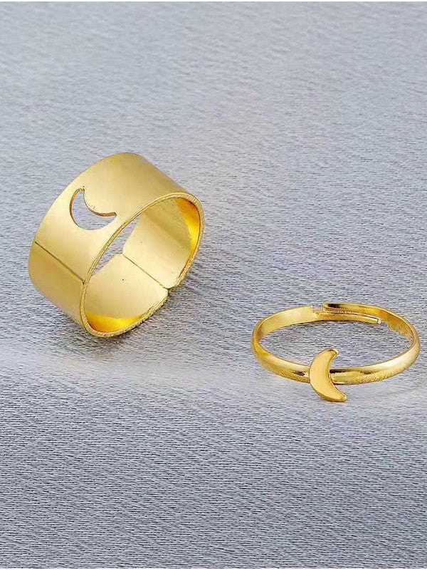 Combo of 2 Gold Plated Half Moon and Snake Couple Ring For Men and Women