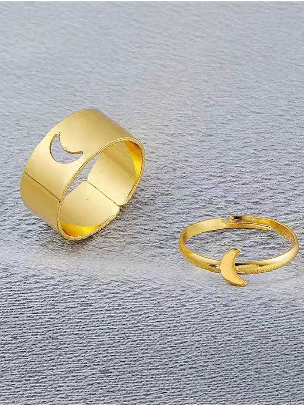 Combo of 2 Gold Plated Half Moon and Butterfly Couple Ring For Men and Women