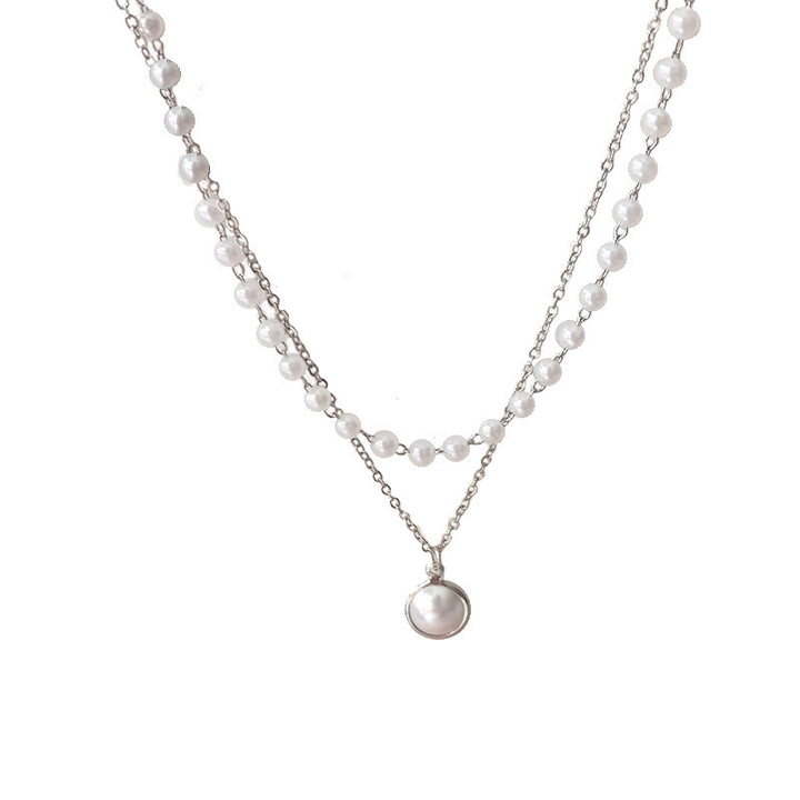 Vembley Combo Of Silver Double Layered Pearl Pendant Necklace  With Earrings Set For Women and Girls