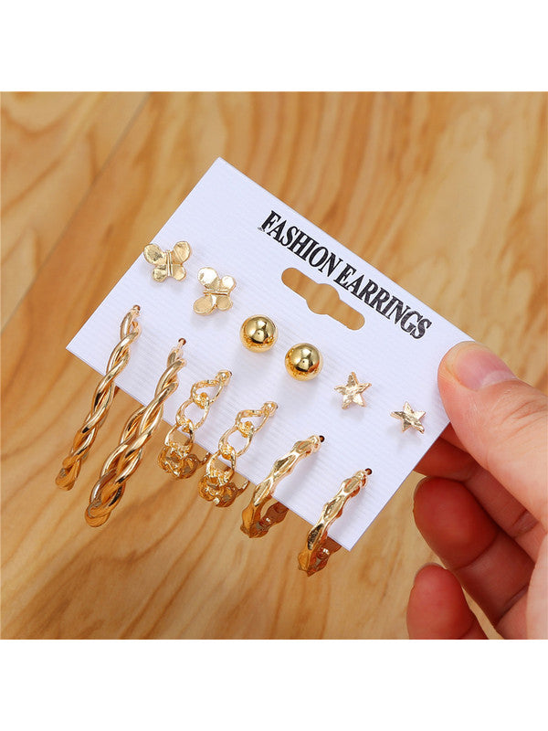 Combo of 12 Pair Enamelled Gold Plated Cross hoop, Hoop and Studs Earrings
