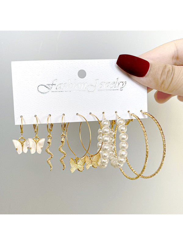 Combo of 11 Pair Attractive Gold Plated Pearl Flower Studs and Hoop Earrings