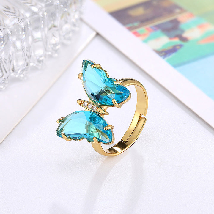 Vembley Elegant Gold Plated Blue Crystal Butterfly Ring for Women and Girls