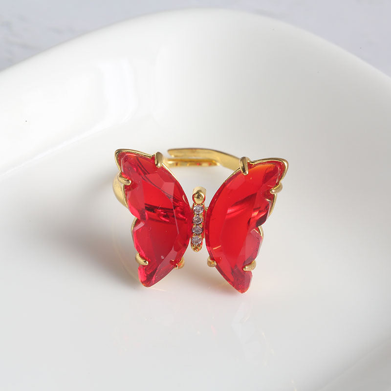 Vembley Stunning Gold Plated Red Crystal Butterfly Ring for Women and Girls