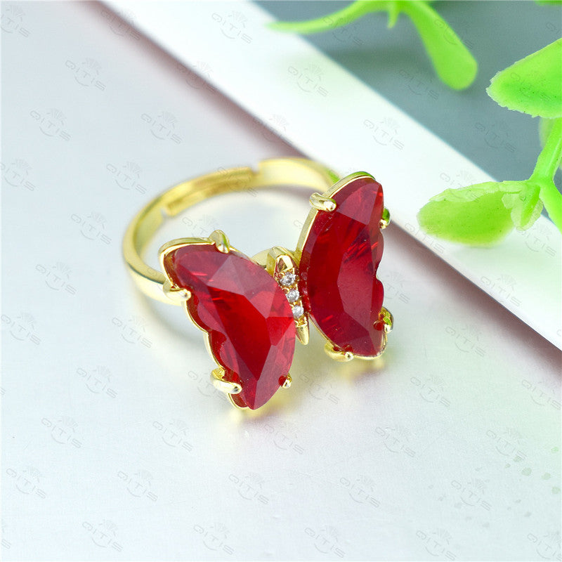 Vembley Stunning Gold Plated Red Crystal Butterfly Ring for Women and Girls