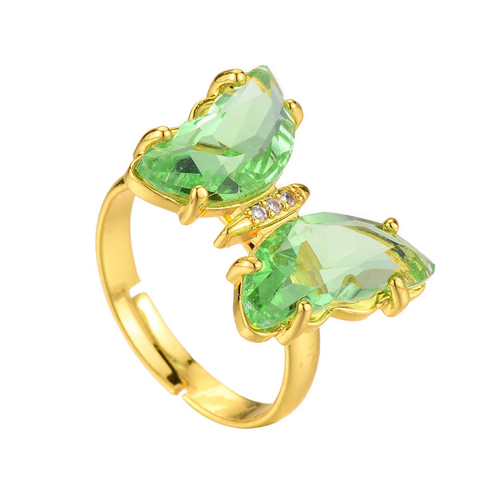 Vembley Beautiful Gold Plated Green Crystal Butterfly Ring for Women and Girls