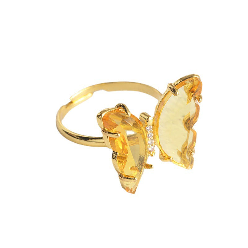 Vembley Gorgeous Gold Plated Yellow Crystal Butterfly Ring for Women and Girls