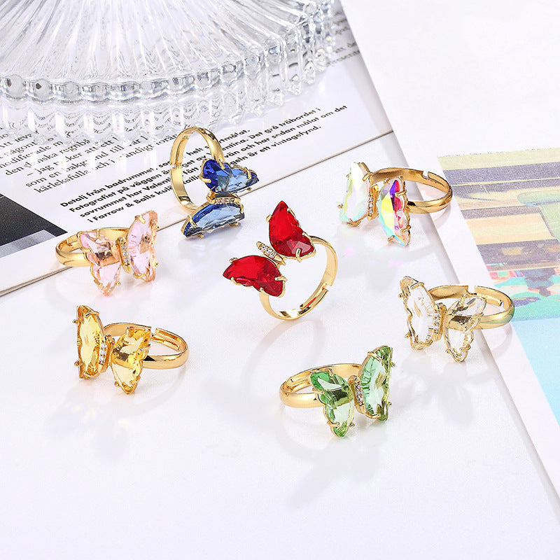 Gold Plated Crystal Butterfly Ring