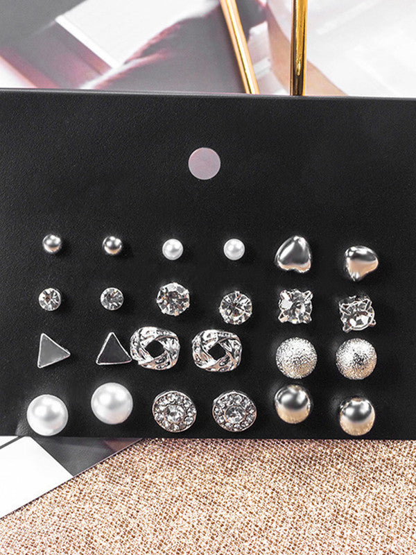 Combo of 18 Pair Gorgeous Silver and Gold Plated Studded Pearl Studs Earrings