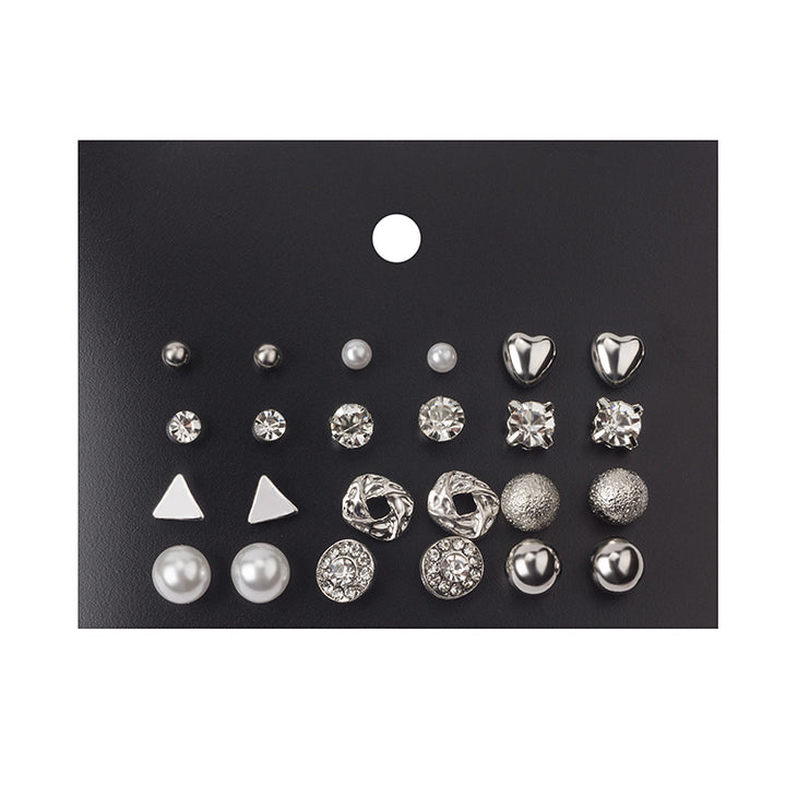 Combo Of 12 Pair Silver Studded Pearl Stud Earrings For Women and Girls