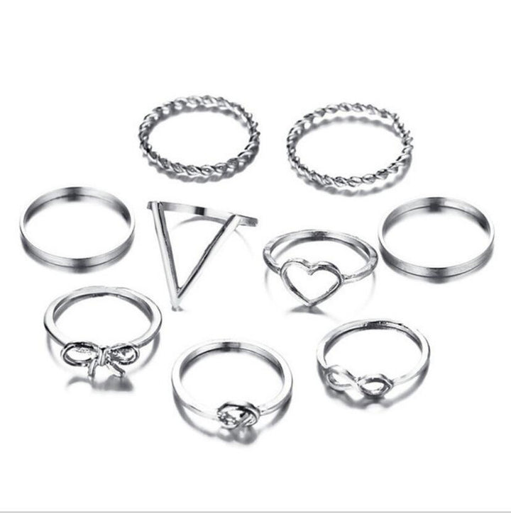 Vembley Stylish Silver Plated 9 Piece Love Infinity Ring Set For women and Girls.