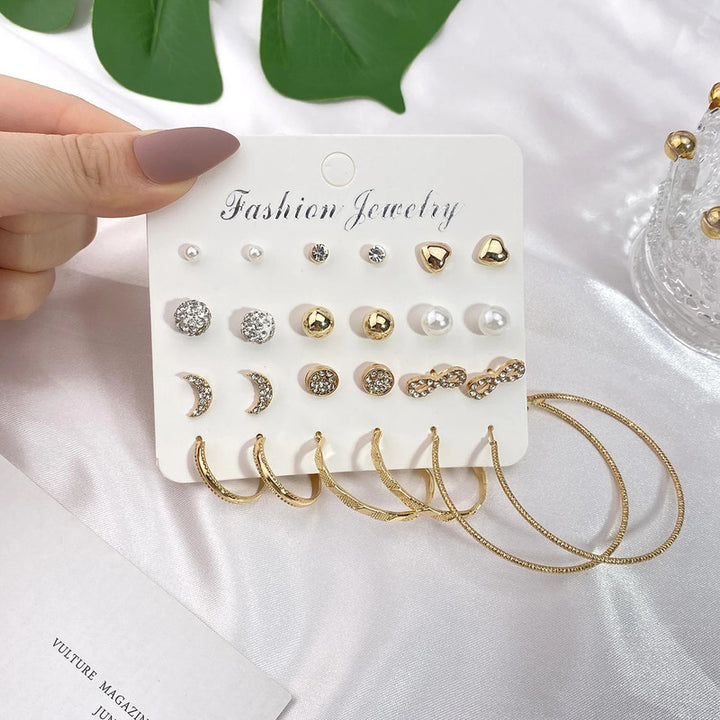Vembley Stunning Combo of 12 pair Pearl Stone Stud and Hoop Earrings for Women and Girls