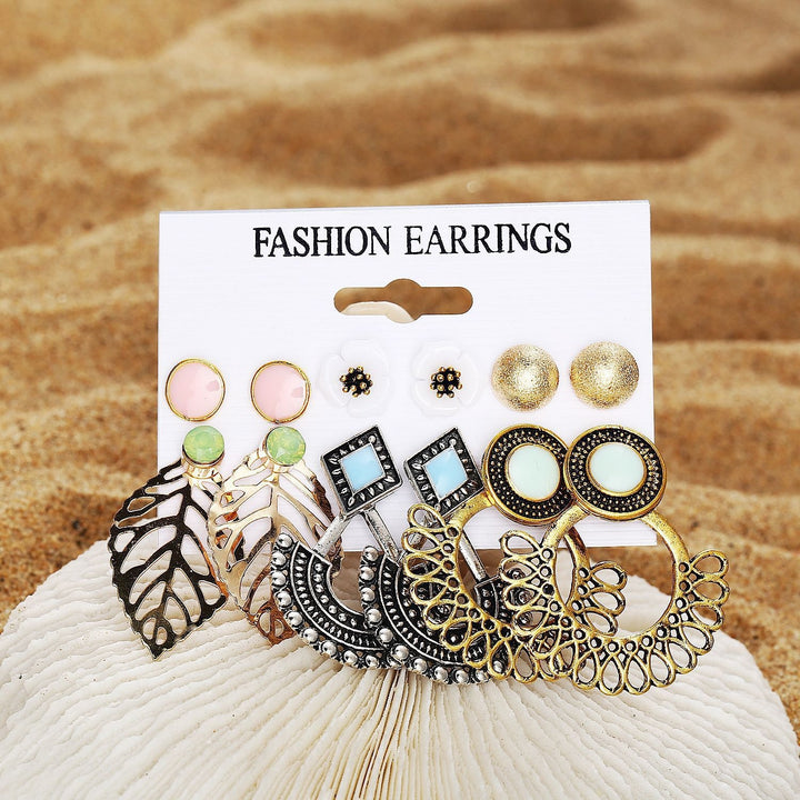 6 Pairs Combo of Floral Studs and Hanging Earrings