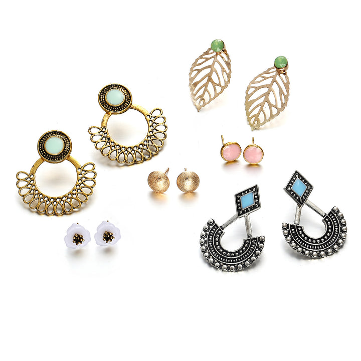 6 Pairs Combo of Floral Studs and Hanging Earrings