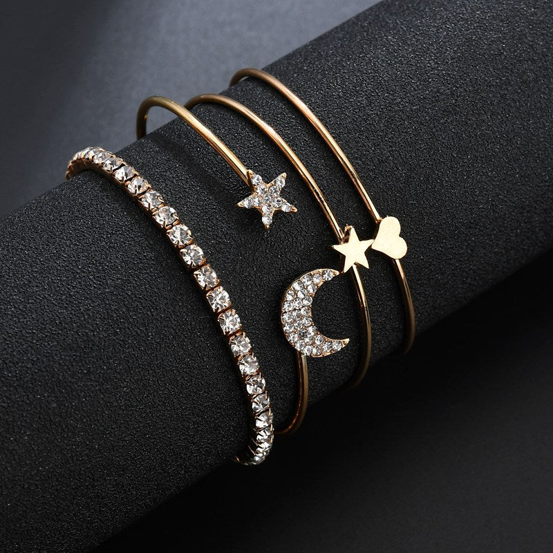 Studded Moon Star Heart Combo of 4 Charm Bracelets