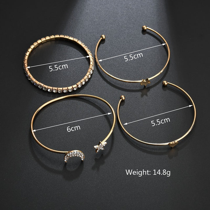 Studded Moon Star Heart Combo of 4 Charm Bracelets