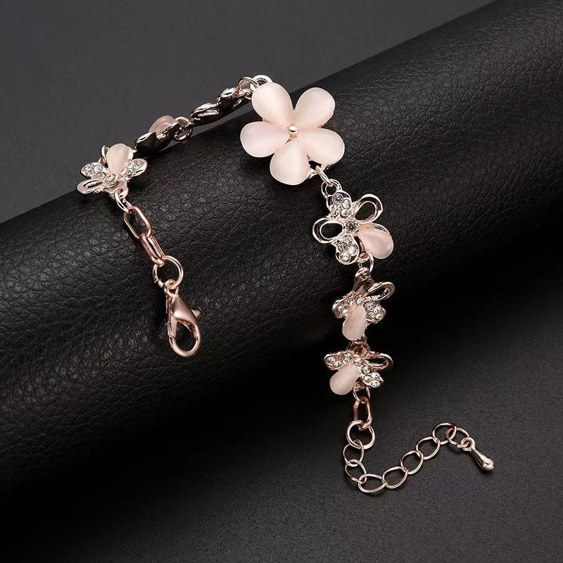 Okos Rose Gold Plated Pink Flowers Link Chain Adjustable Size Charm Alloy  Bracelet Decorated With Crystals for Girls & Women BROK1000009 : Amazon.in:  Fashion