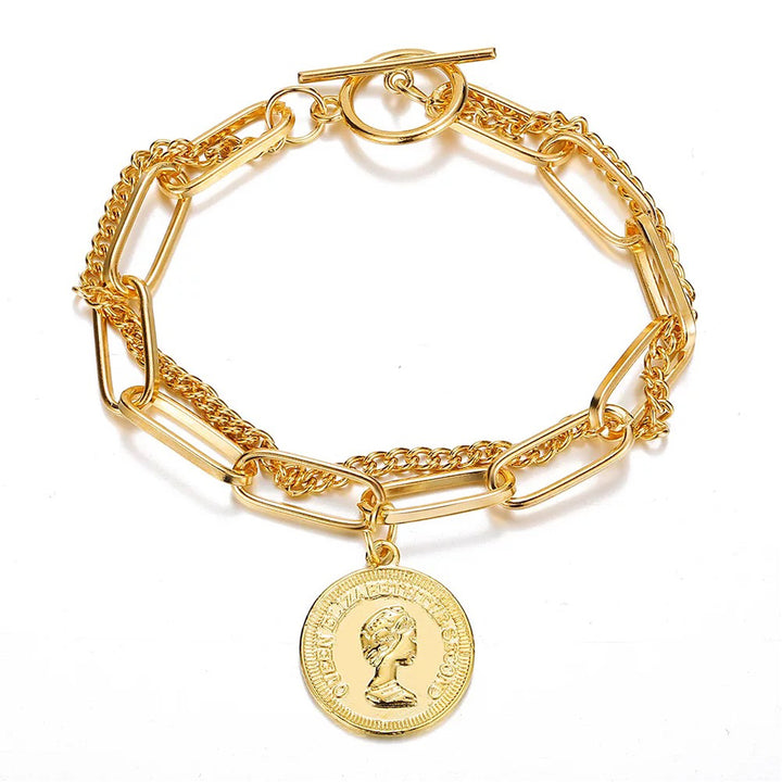 Hip Hop Cuban Multistrand Coin Charm Bracelet