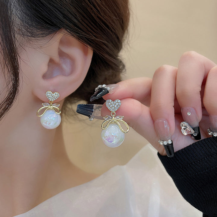 Love Bow and Pearl Stud Korean Earrings (2 Pcs/Set)