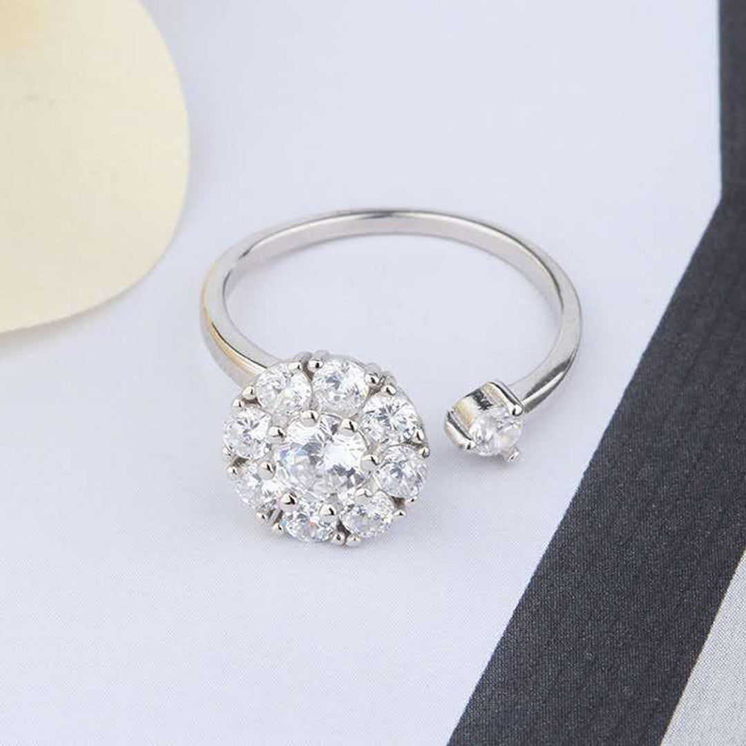 Revolving Ring Silver Adjustable Silver Crystal Rotating Ring – Vembley