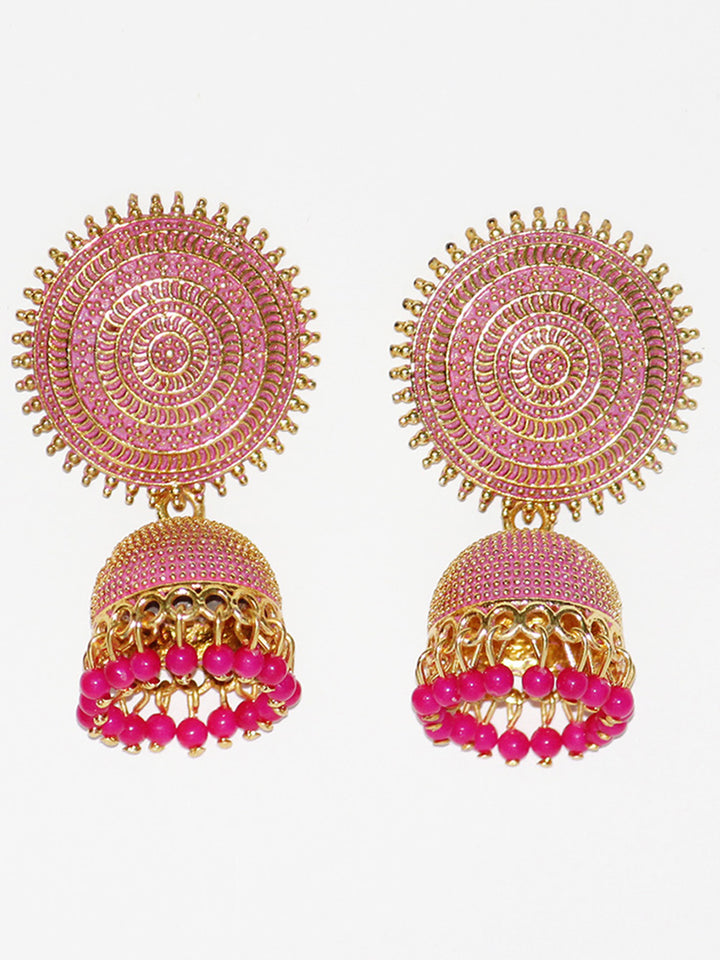 Golden and Pink Pearls Dome Shape Jhumka
