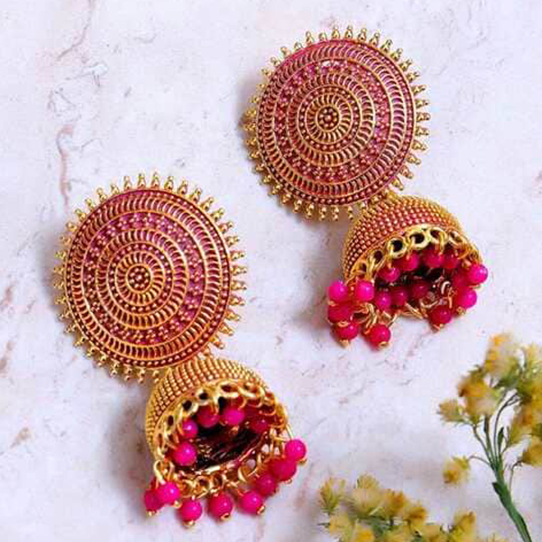 Combo of 2 Red and Pink Pearls Dome Shape Jhumki