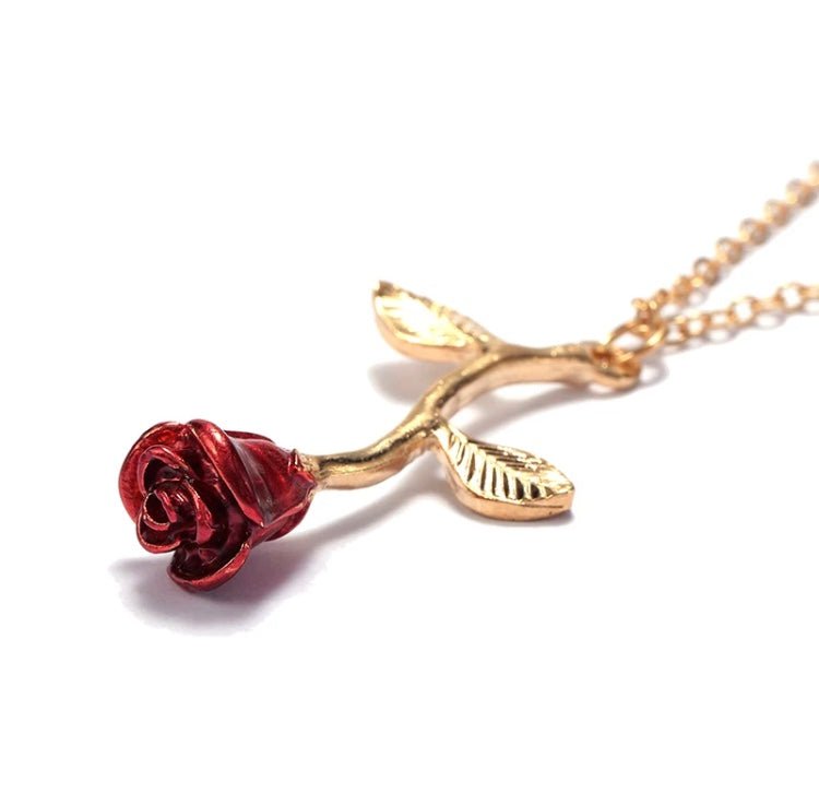 Vembley Gorgeous Gold Plated Red Rose Pendant Necklace for Women and Girls - Vembley