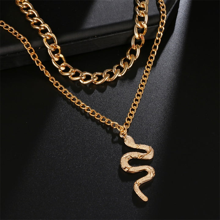 Layered Chunky Chain Snake Pendant