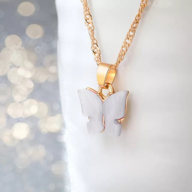 Vembley Pretty Gold Plated White Butterfly Pendant Necklace for Women and Girls - Vembley