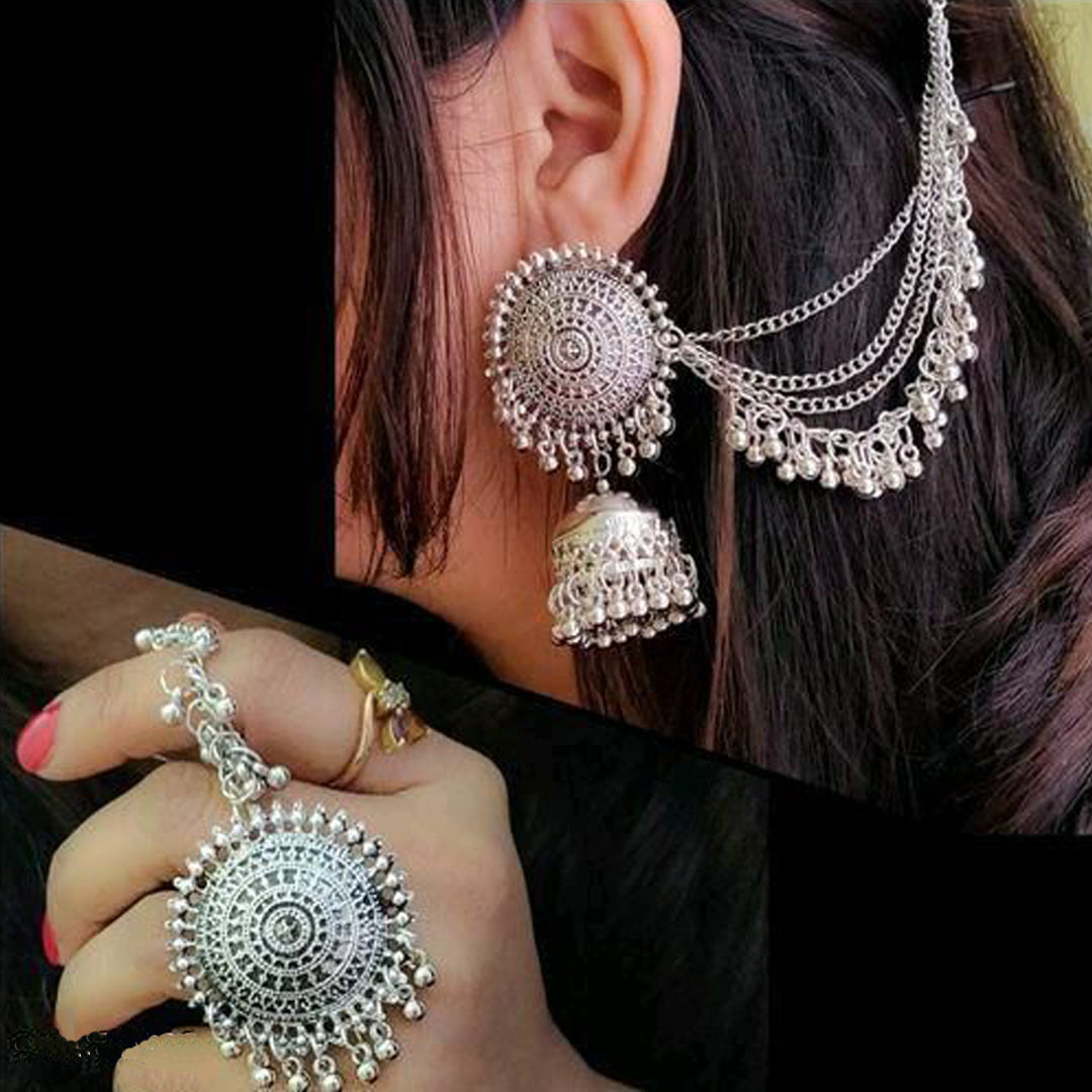 Indian Artificial Gold Base Kundan And Beads Jhumki Earrings With Maang  Tikka