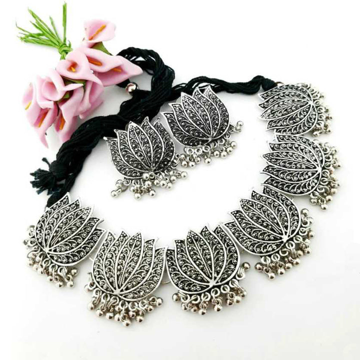 Combo of Silver Lotus Jewelry Set and Bangle Bracelets