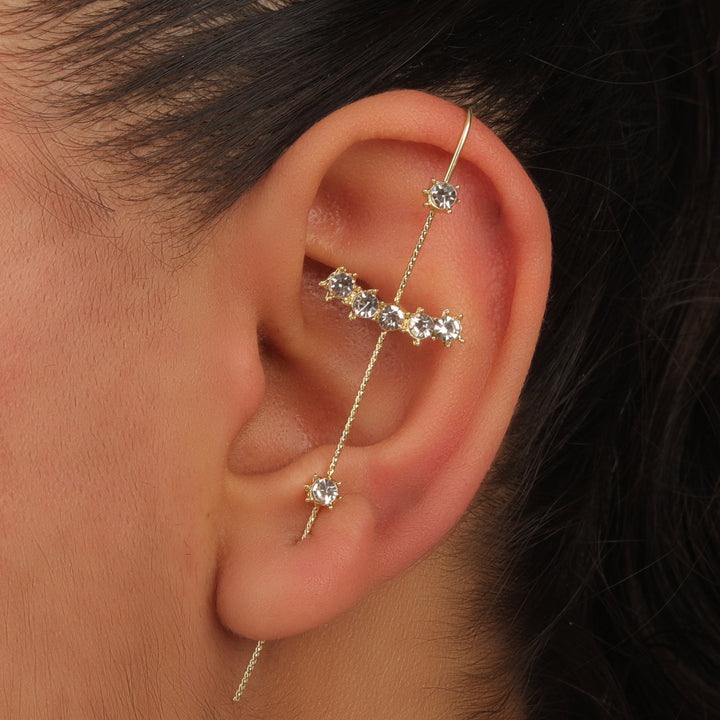 Pack Of 2 Gold Plated Zircon Studded Leaf Ear Cuff