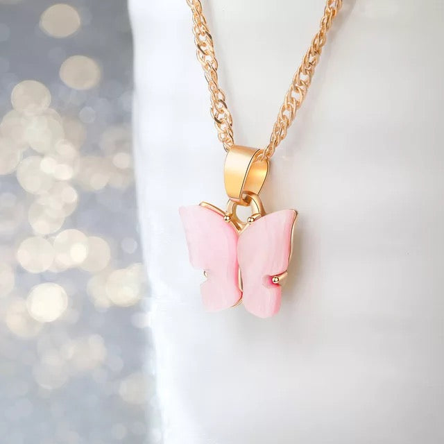 Gold Plated Pink Butterfly Pendant