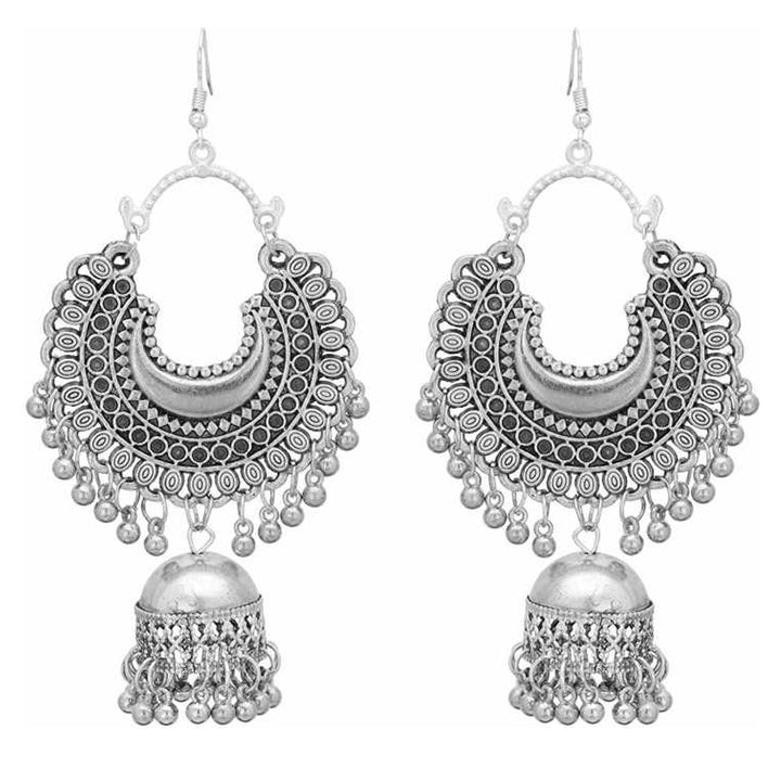 Pack of 2 Oxidized Silver Half Moon and Mirror Jhumki
