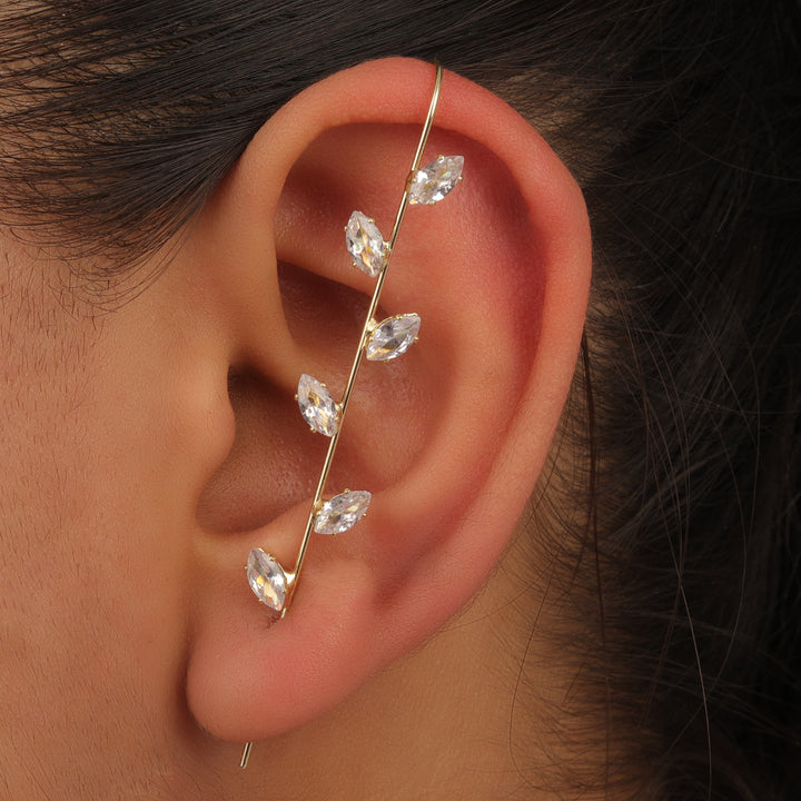 Pack Of 2 Zircon Studded Leaf and Cross Ear Cuff