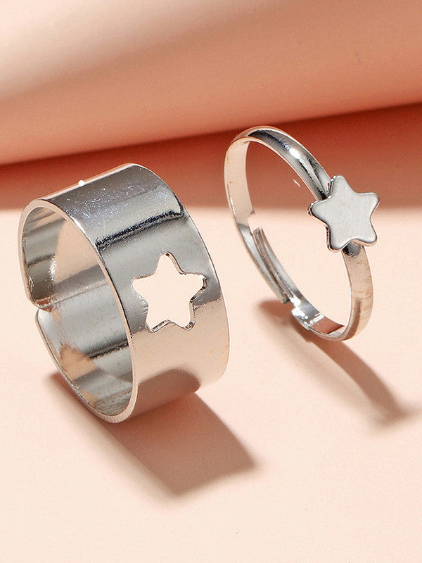 Combo of 2 Elegance Silver Plated Star Couple Ring For Men and Women