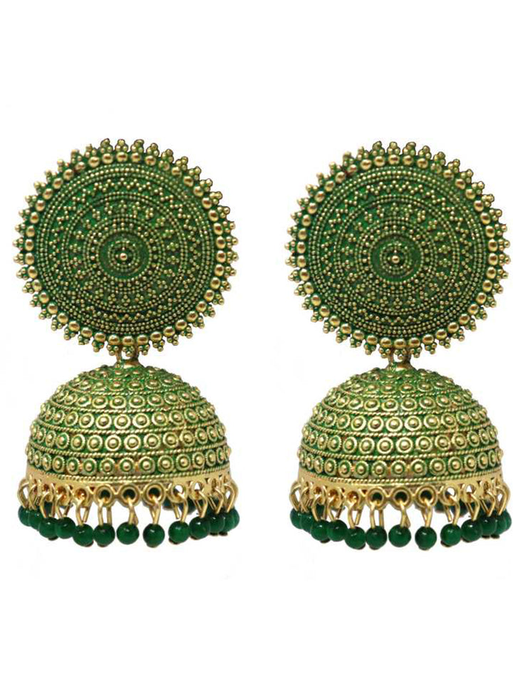 Golden Dark Green Pearls Dome Jhumka