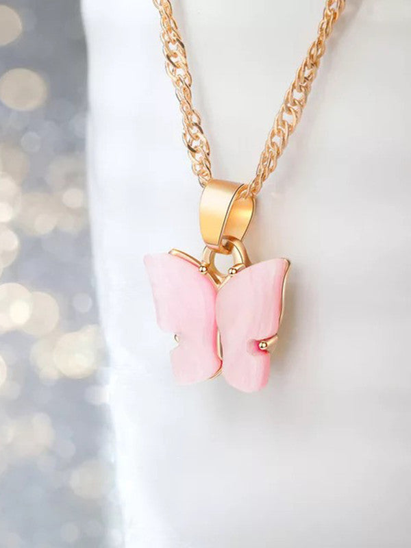 Combo of 2 Stylish Gold Plated Pink and Yellow Mariposa Pendant Necklace