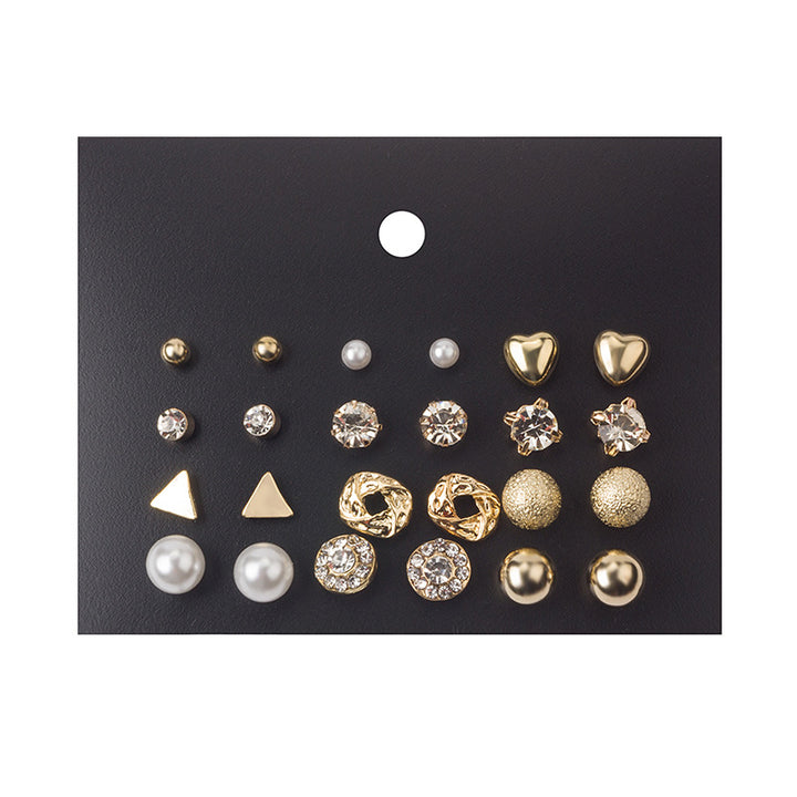 Combo Of 12 Pair Golden Studded Pearl Stud Earrings For Women and Girls