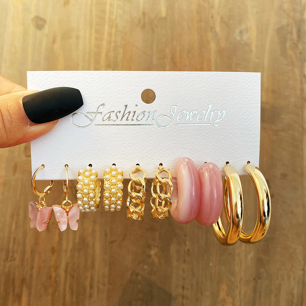 pink and golden hoop earrings combo