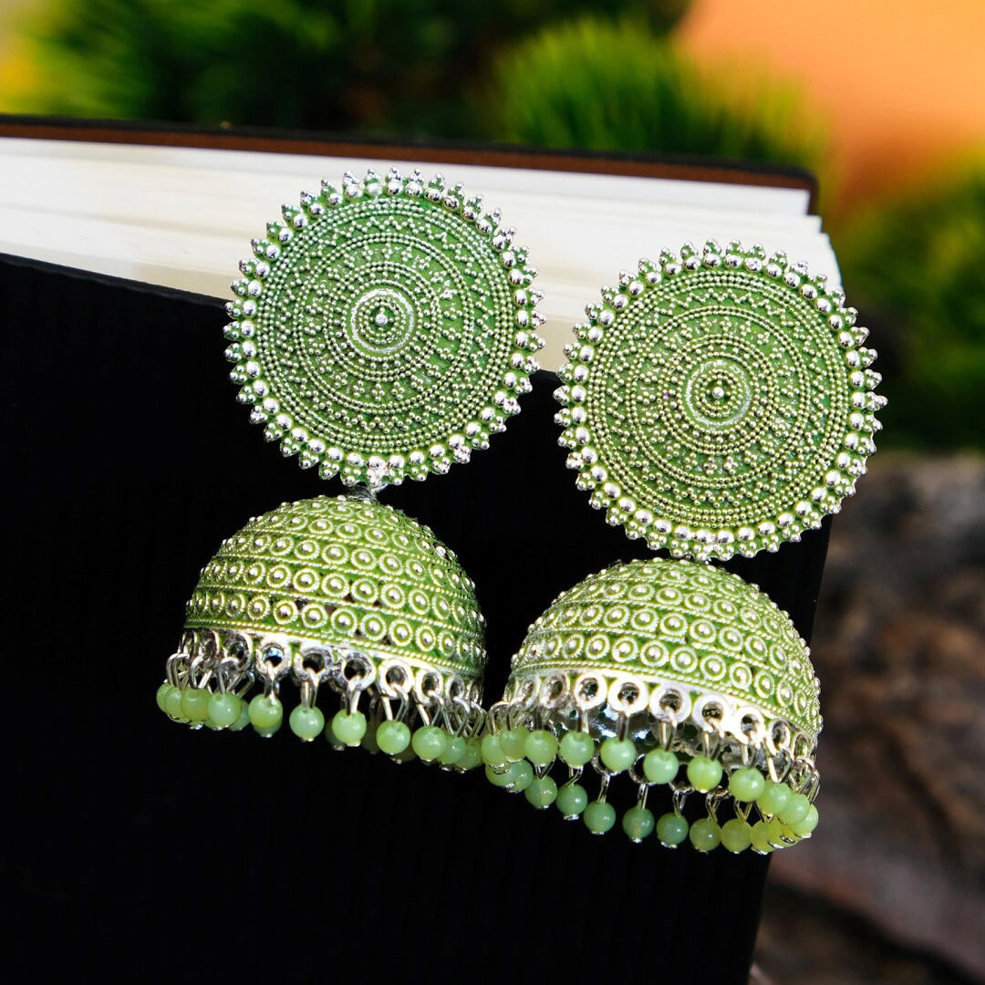 Combo of 2 Seagreen and Peach Pearls Dome Shape Jhumki
