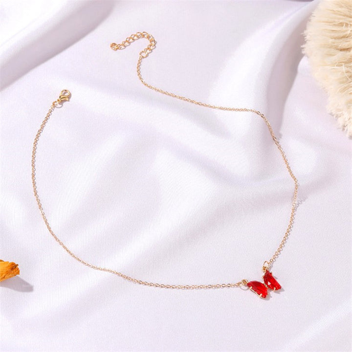 Gold Plated Red Crystal Butterfly Pendant