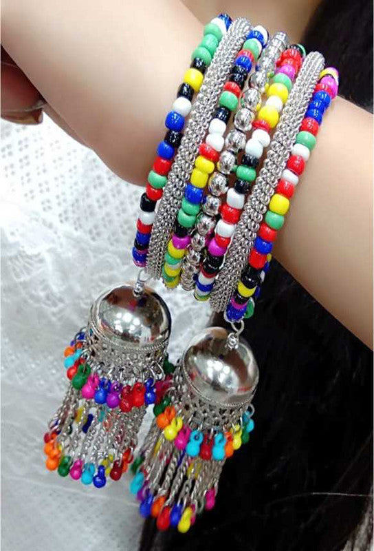 Vembley Combo of 2 Fashion Silver Multicolor  Bangle Bracelet with Hanging Jhumki For Women and Girls