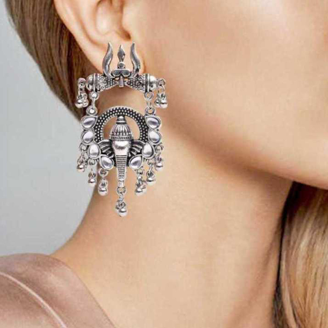 Pack of 2 Lord Ganesha Stud and Moon Star Chandelier Earrings