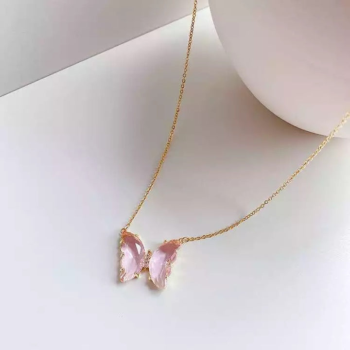 Combo Of 2 Pink Crystal Butterfly Pendant