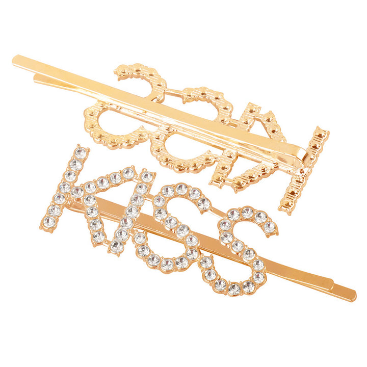 Vembley Charming Golden Kiss Word Hairclip For Women and Girls